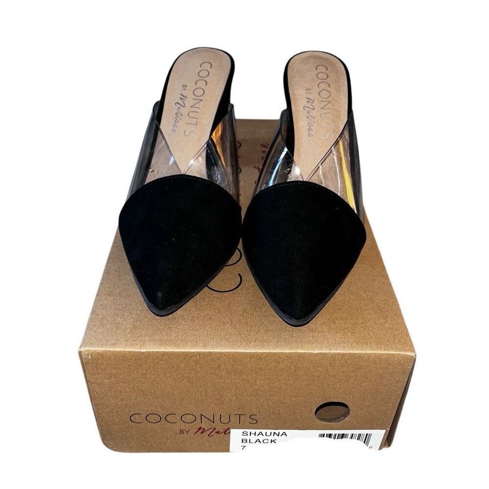 Coconuts by Matisse Shauna‎ Black Clear Pointed Toe Block Heel Mules Womens 7M